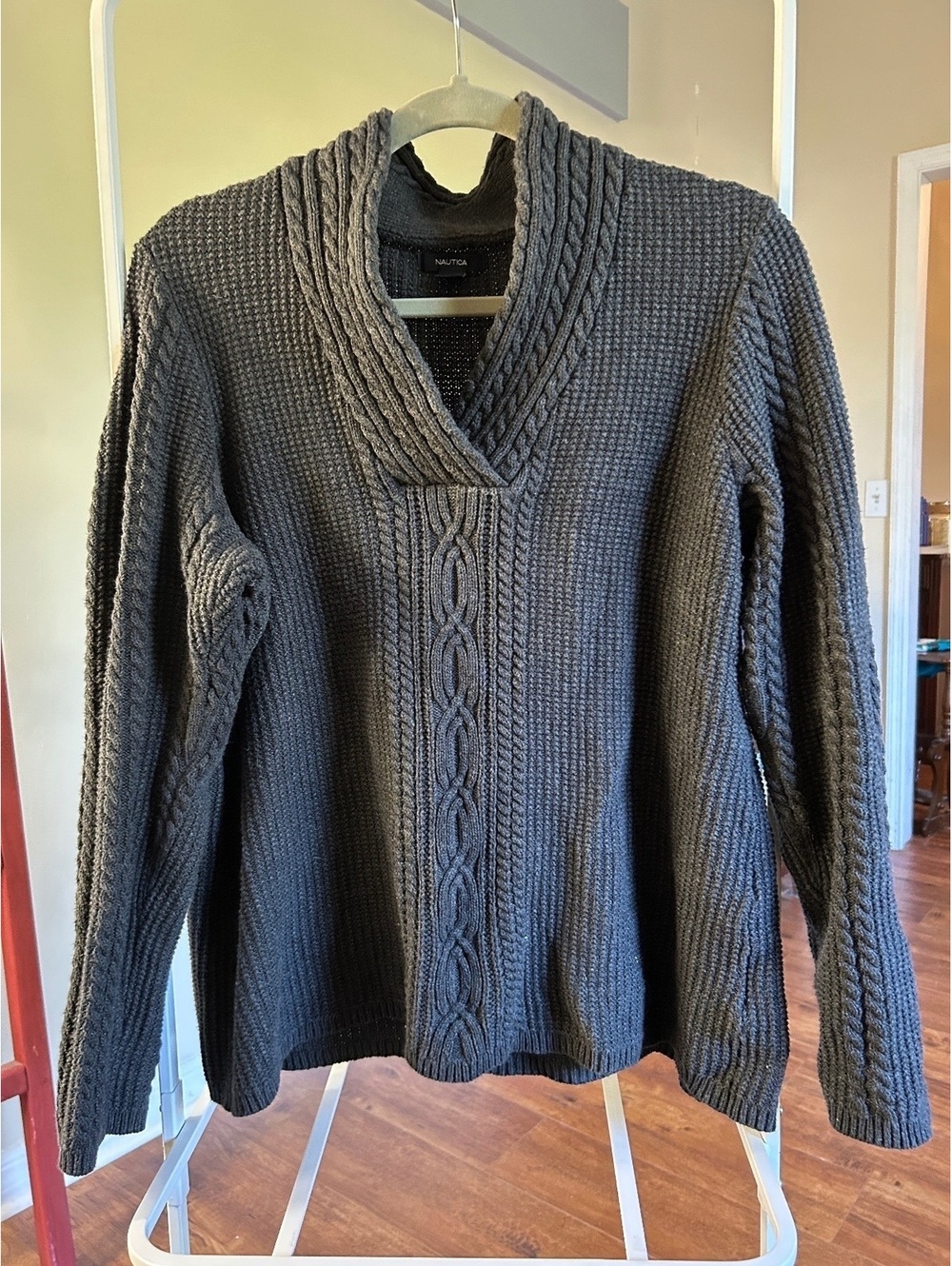 Nautica Women's XL Dark Gray Cable Knit Cotton Sweater